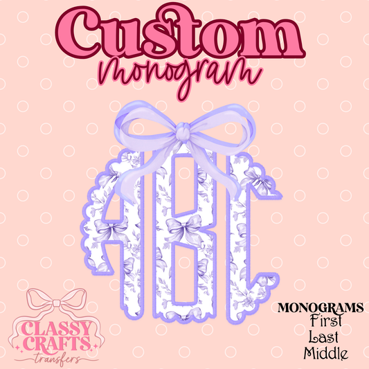 Purple Coquette Bow  - Custom Monogram Transfer