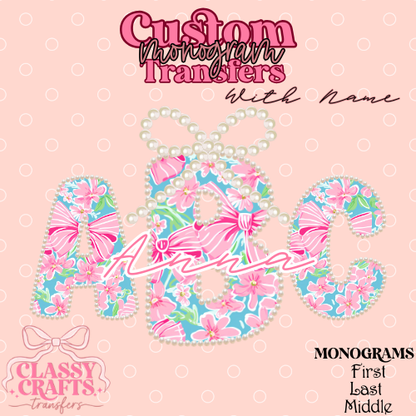 Coquette Pearl & Floral - Custom Monogram Transfer