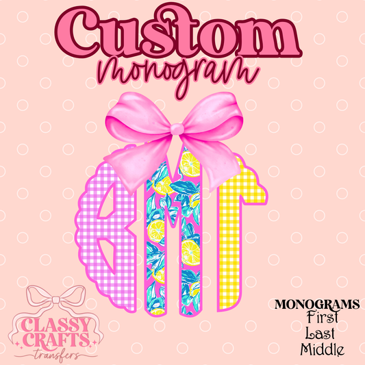 Lemon Plaid Coquette Bow   - Custom Monogram Transfer