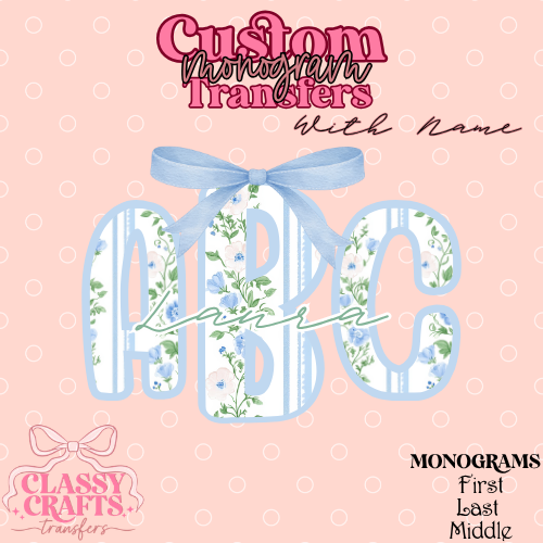 Preppy Floral Stripe - Custom Monogram Transfer