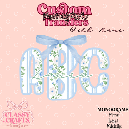 Preppy Floral Stripe - Custom Monogram Transfer