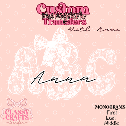 Coquette White Lace - Custom Monogram Transfer