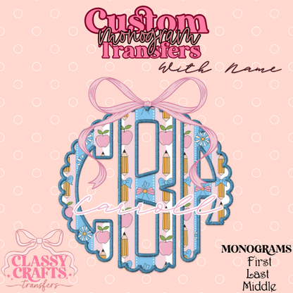 Coquette Teacher - Custom Monogram Transfer