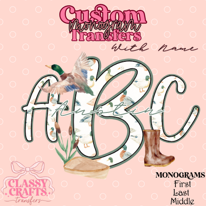 Duck Hunting - Custom Monogram Transfer