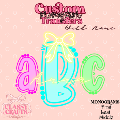 Preppy Neon - Custom Monogram Transfer