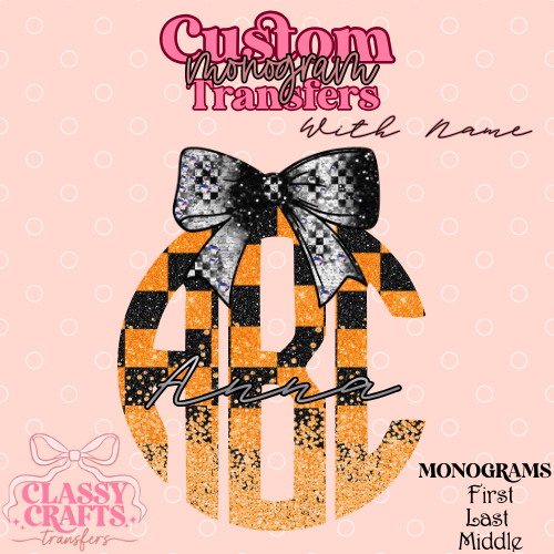 Orange & Black Checkered Racing - Custom Monogram Transfer