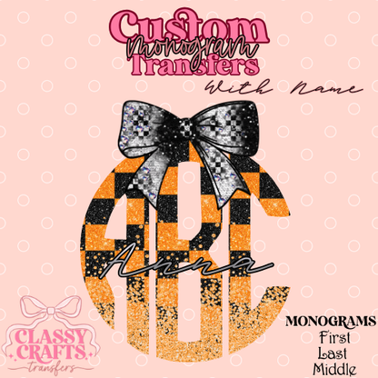 Orange & Black Checkered Racing - Custom Monogram Transfer