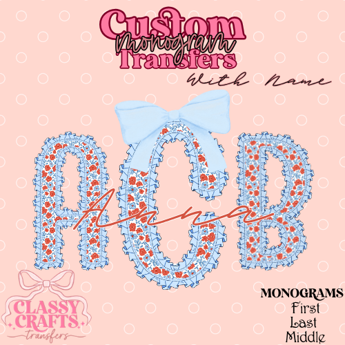 Ruffle Red & Blue Floral - Custom Monogram Transfer