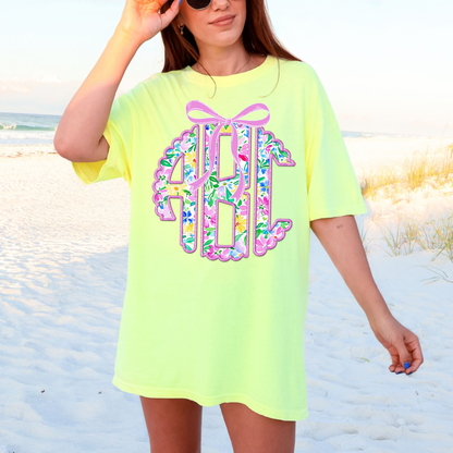 Preppy Pink & Yellow Floral - Custom Monogram Transfer
