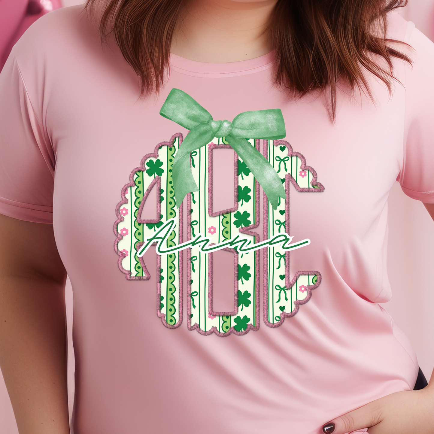 Coquette Shamrocks & Bows - Custom Monogram Transfer