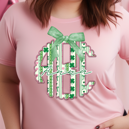 Coquette Shamrocks & Bows - Custom Monogram Transfer