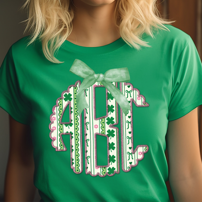 Coquette Shamrocks & Bows - Custom Monogram Transfer