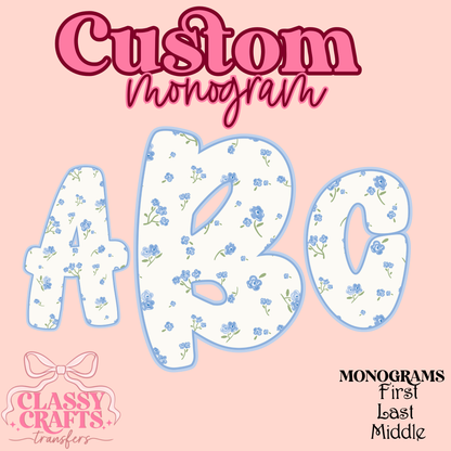 Blue Roses - Custom Monogram Transfer