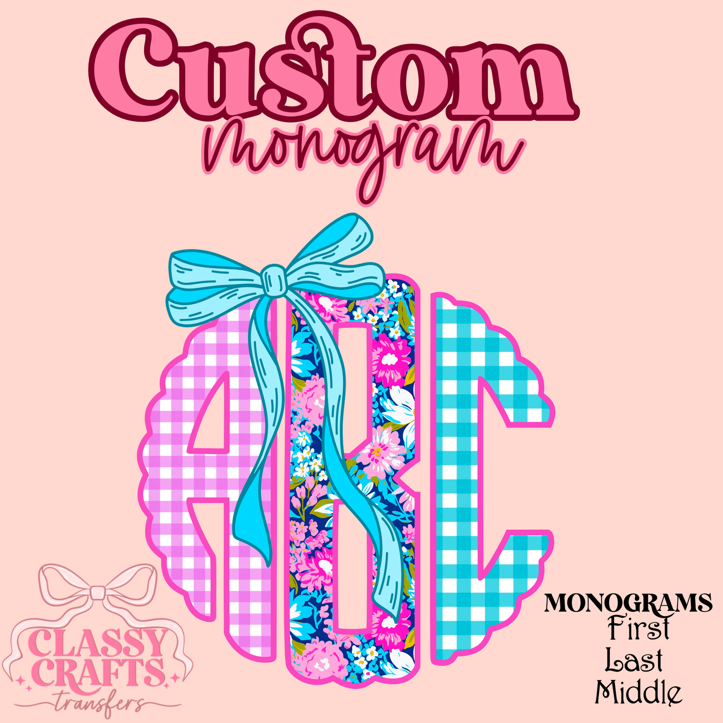 Mix Floral Checkered Preppy  - Custom Monogram Transfer