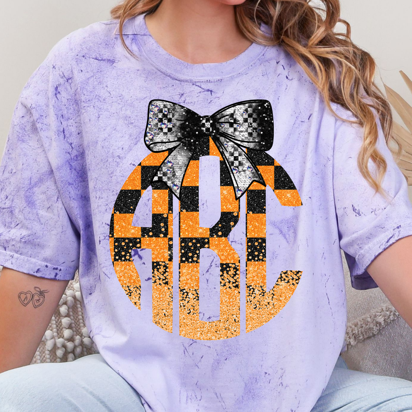 Orange & Black Checkered Racing - Custom Monogram Transfer