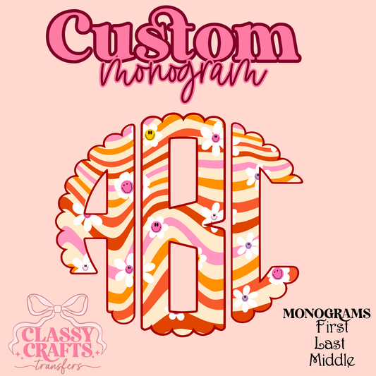 Retro Smiley Flower - Custom Monogram Transfer