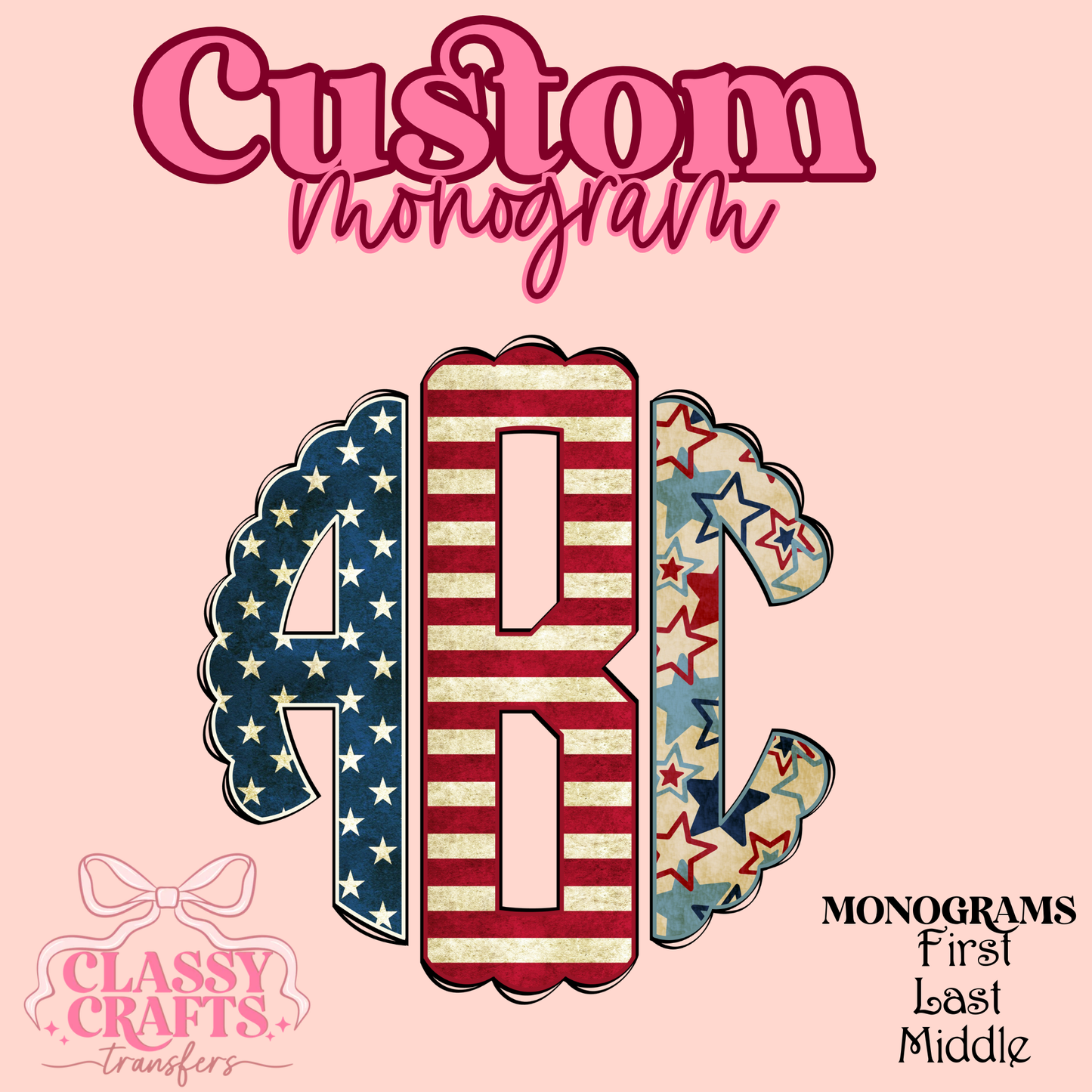 Vintage Stars & Stripes - Custom Monogram Transfer