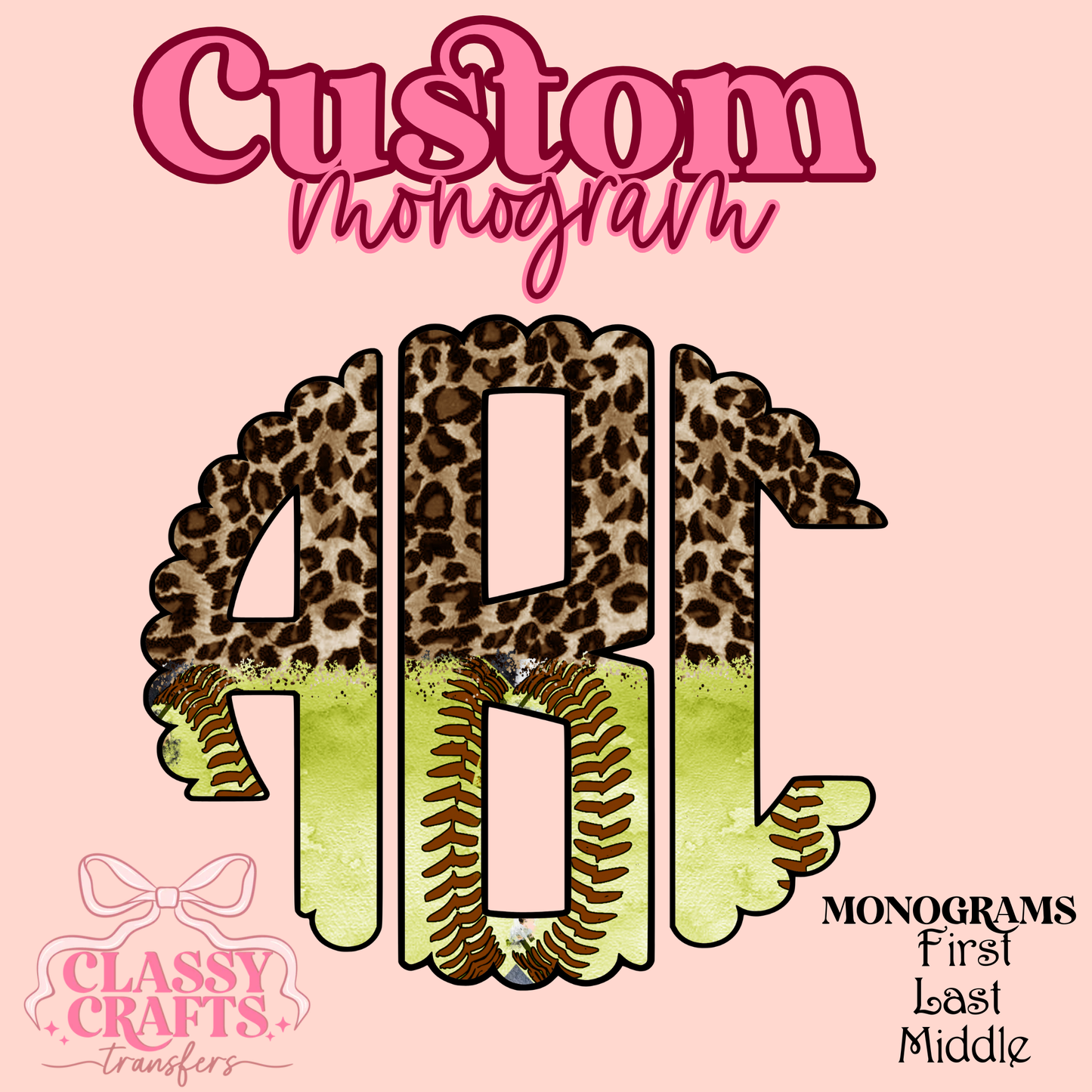 Softball Leopard - Custom Monogram Transfer