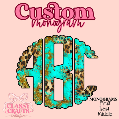 Turquoise Gold Marble - Custom Monogram Transfer