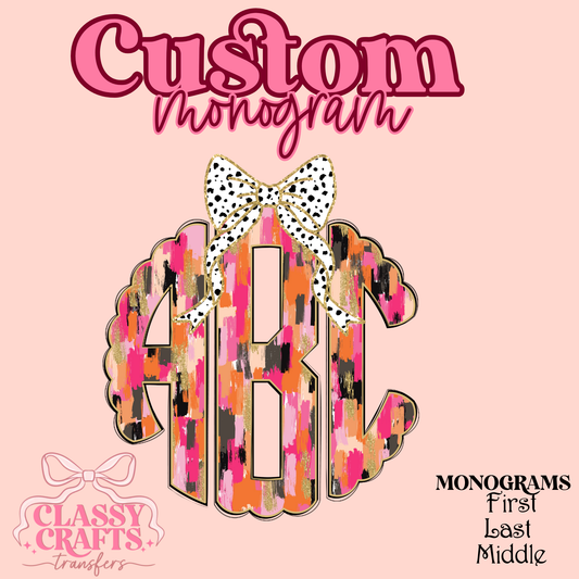 Coquette Pink and Gold Water Color - Custom Monogram Transfer