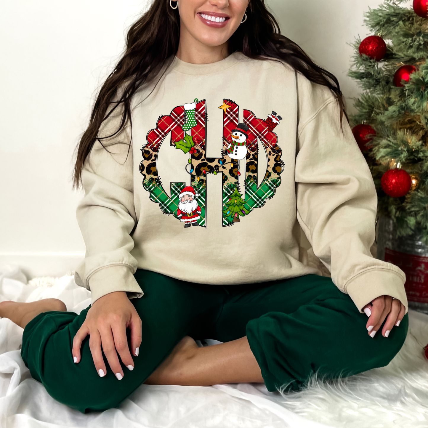 Christmas Leopard & Plaid - Custom Monogram Transfer