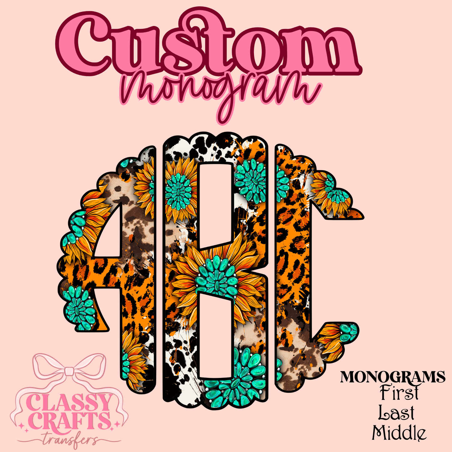 Western Turquoise Wild Print - Custom Monogram Transfer
