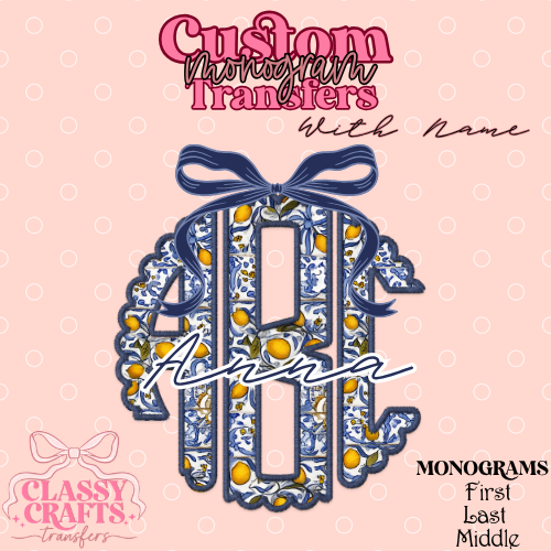 Preppy Lemon Mosaic - Custom Monogram Transfer