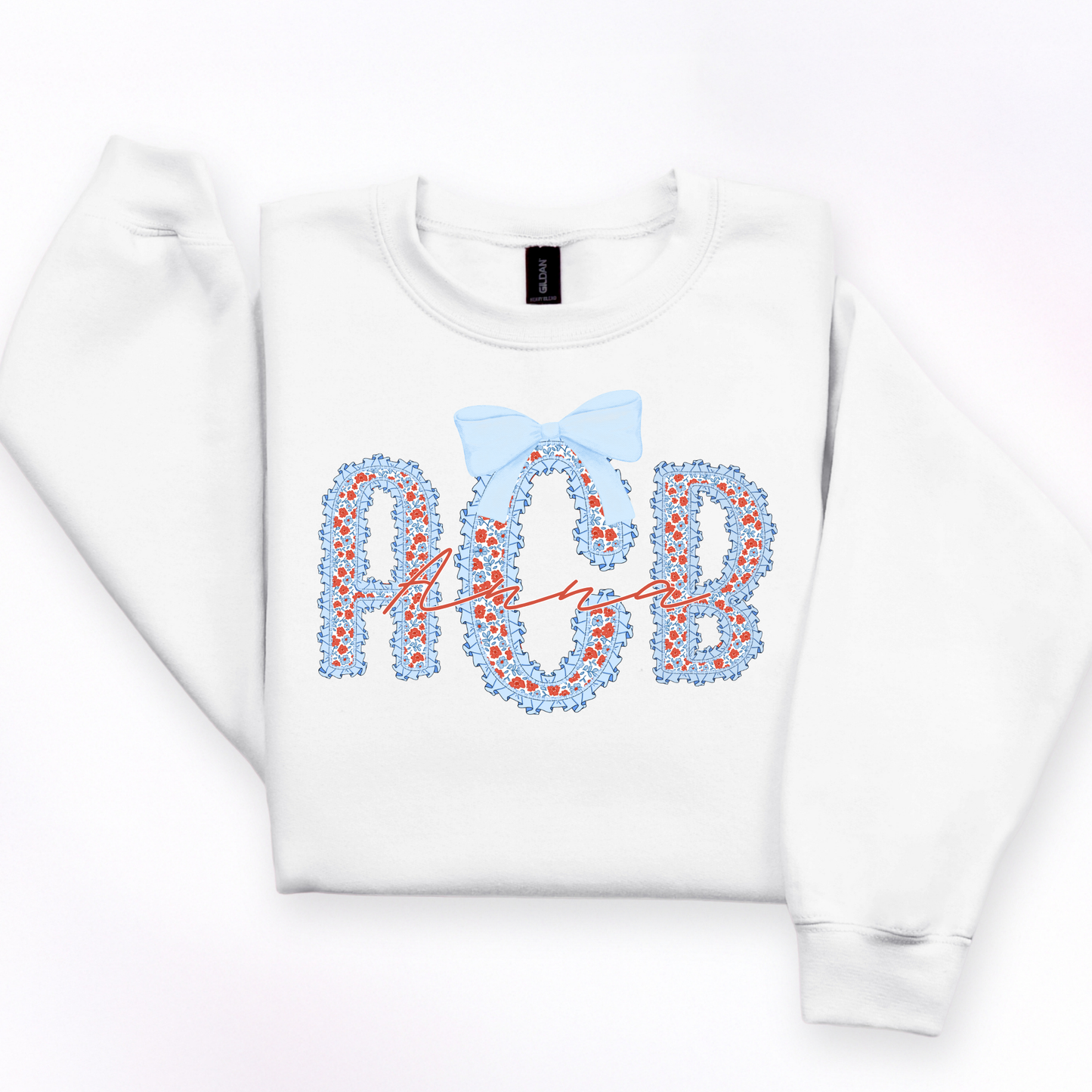 Ruffle Red & Blue Floral - Custom Monogram Transfer
