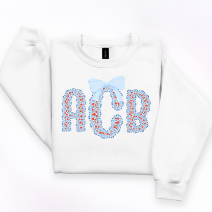 Ruffle Red & Blue Floral - Custom Monogram Transfer