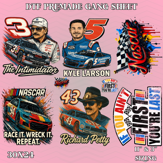 Retro Nassccar - 30x24 - PREMADE GANG SHEET