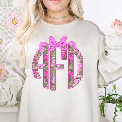 Pink Camo Coquette Bow - Custom Monogram Transfer