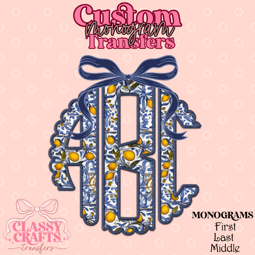 Preppy Lemon Mosaic - Custom Monogram Transfer