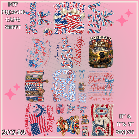 USA 250th Anniversary - 30x48 - PREMADE GANG SHEET