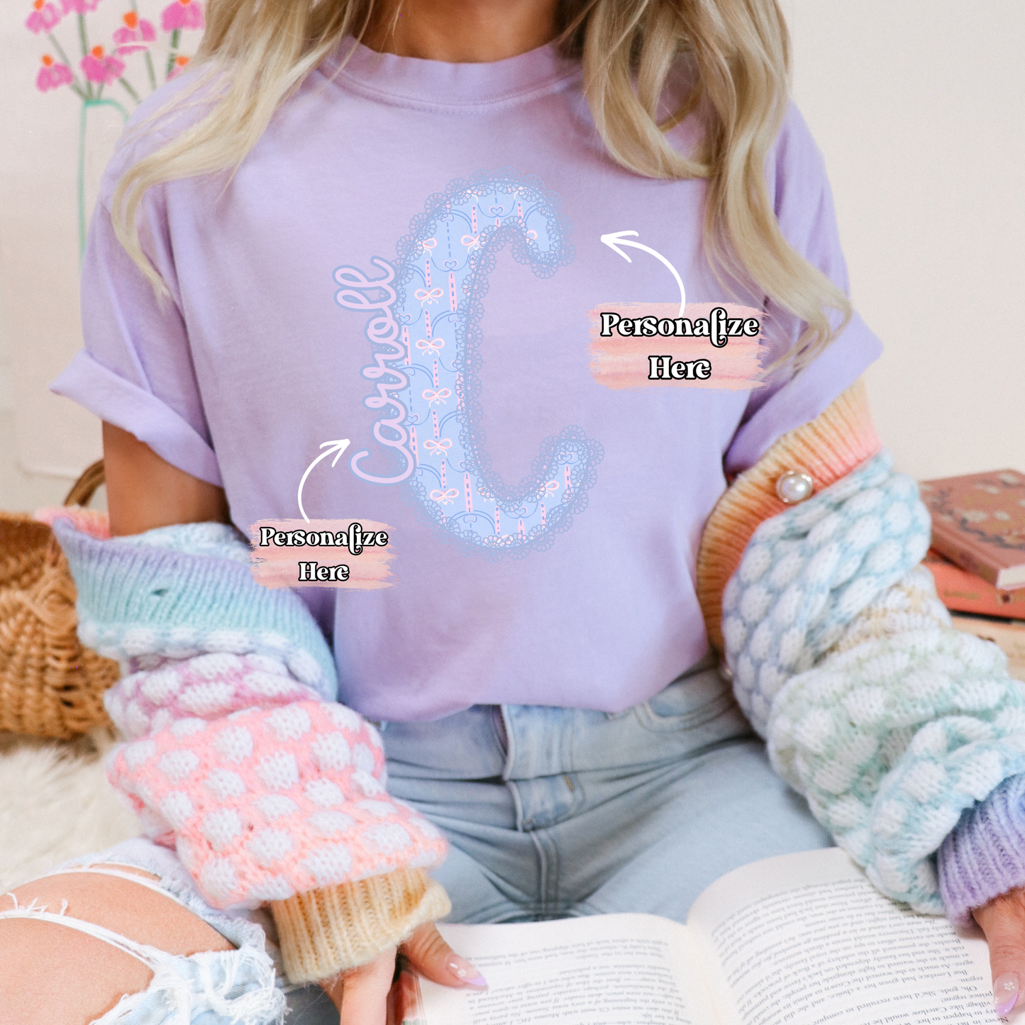 Preppy Lace Initial & Name - ‼️Fully Customizable Transfer‼️