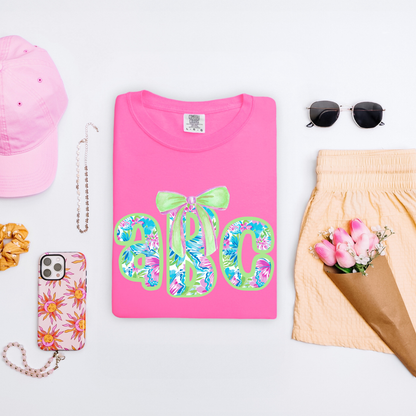 Preppy Pink & Green Floral - Custom Monogram Transfer