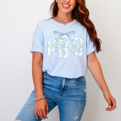 Preppy Floral Stripe - Custom Monogram Transfer