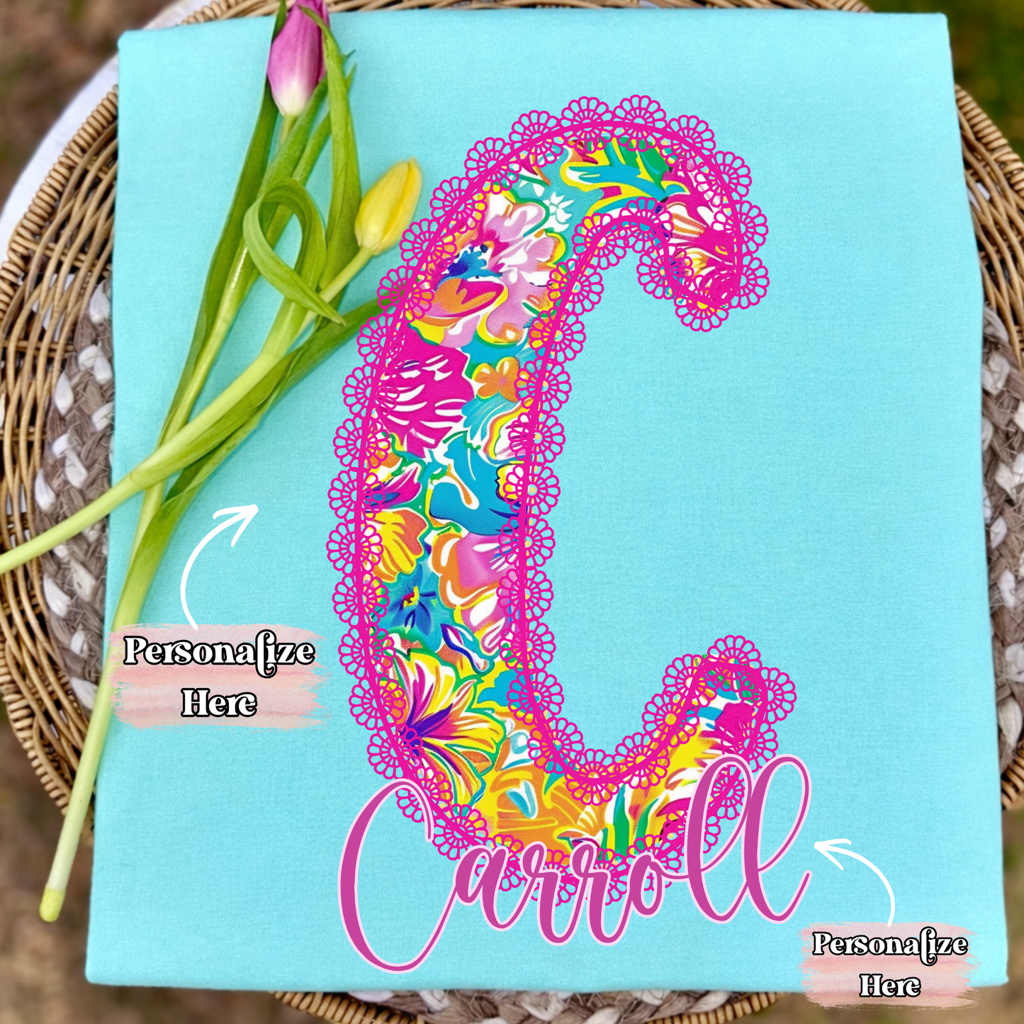 Preppy Lace Initial & Name - ‼️Fully Customizable Transfer‼️