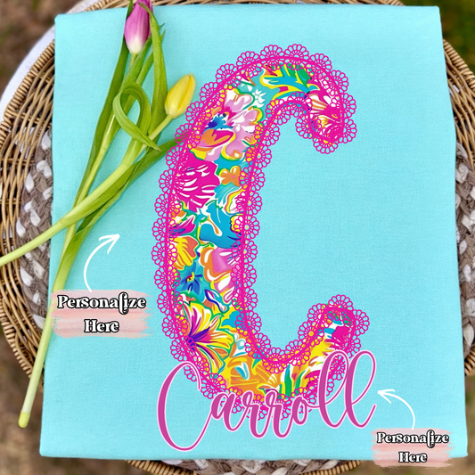Preppy Lace Initial & Name - ‼️Fully Customizable Transfer‼️