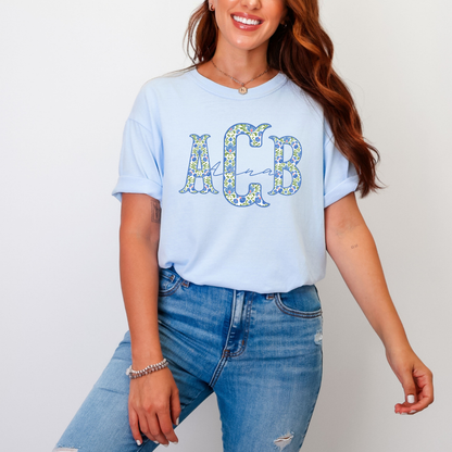 Green & Blue Folk Floral - Custom Monogram Transfer