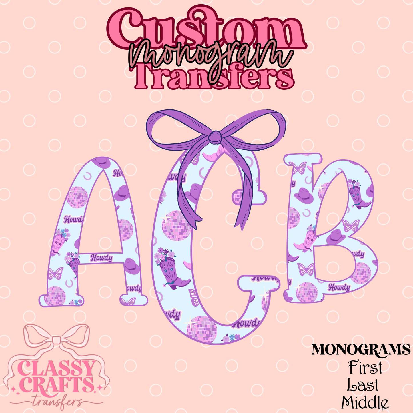 Purple Disco Western - Custom Monogram Transfer