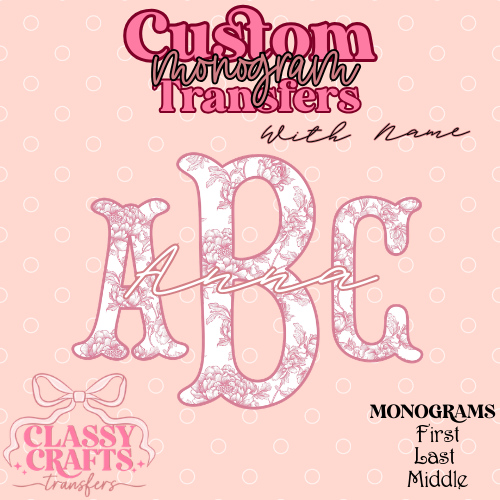 Pink Floral Chinoiserie Fishtail - Custom Monogram Transfer