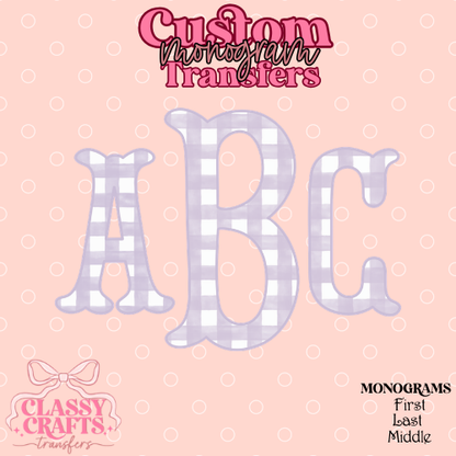 Light Purple Gingham Fishtail - Custom Monogram Transfer