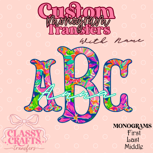 Preppy Floral Fishtail - Custom Monogram Transfer