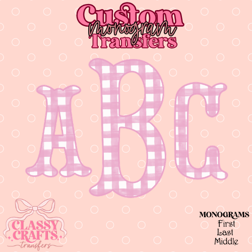 Light Pink Gingham Fishtail - Custom Monogram Transfer
