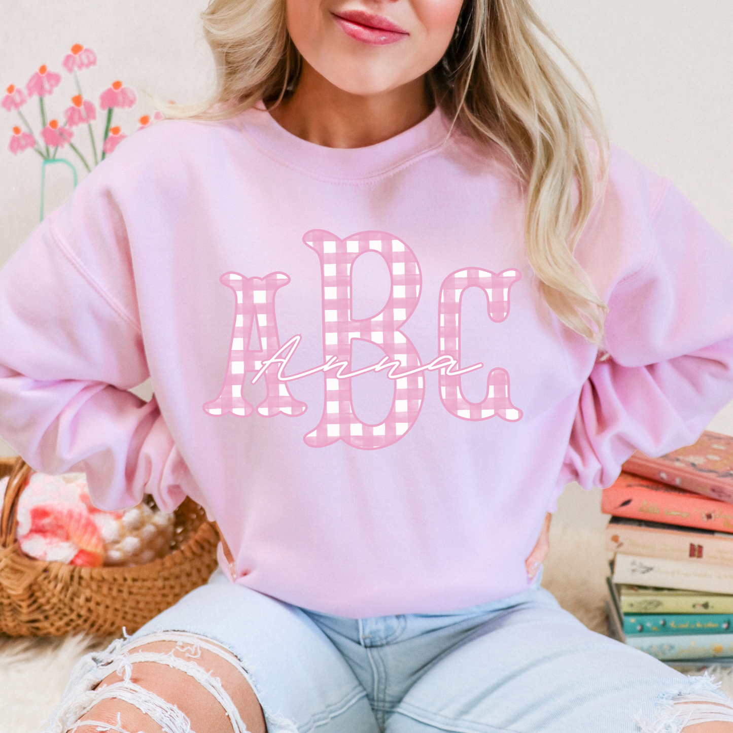 Light Pink Gingham Fishtail - Custom Monogram Transfer