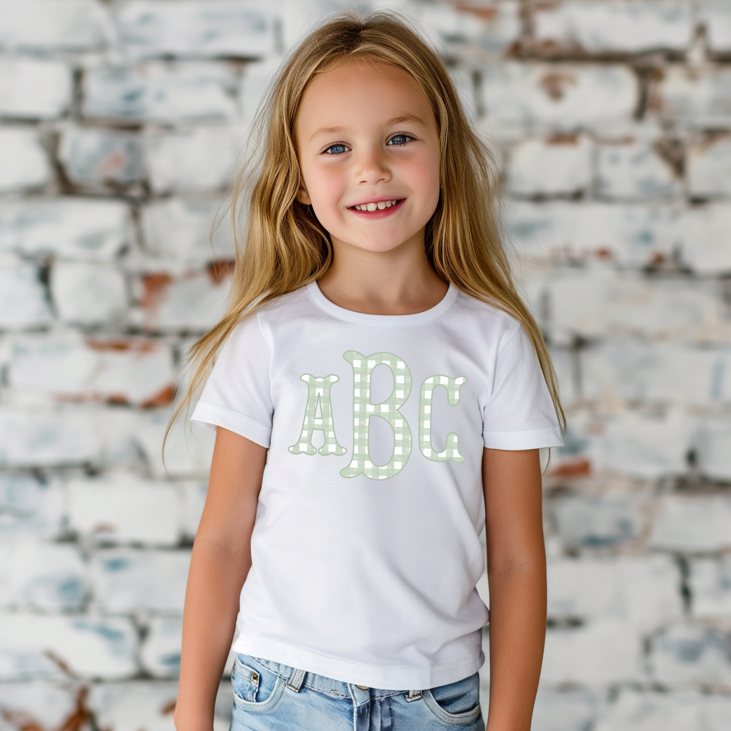 Sage Green Gingham Fishtail - Custom Monogram Transfer