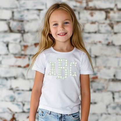 Sage Green Gingham Fishtail - Custom Monogram Transfer