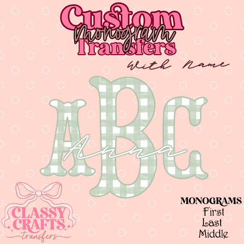 Sage Green Gingham Fishtail - Custom Monogram Transfer