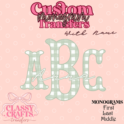 Sage Green Gingham Fishtail - Custom Monogram Transfer