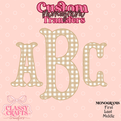 Beige Gingham Fishtail - Custom Monogram Transfer